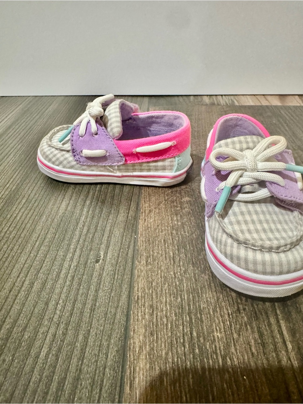 Sperry Intrepid Crib Gingham Boat Shoes Girls Toddler Size 2M Pink Purple - Picture 5 of 15
